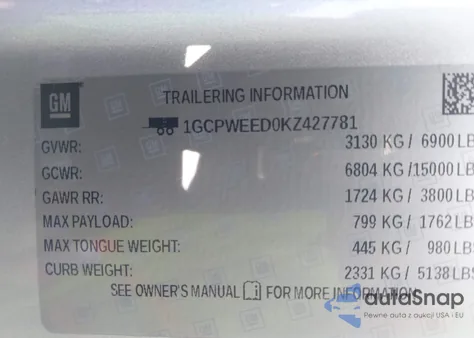 2019 Chevrolet Silverado 1500 Ltz z USA, uszkodzony, nr VIN 1GCPWEED0KZ427781